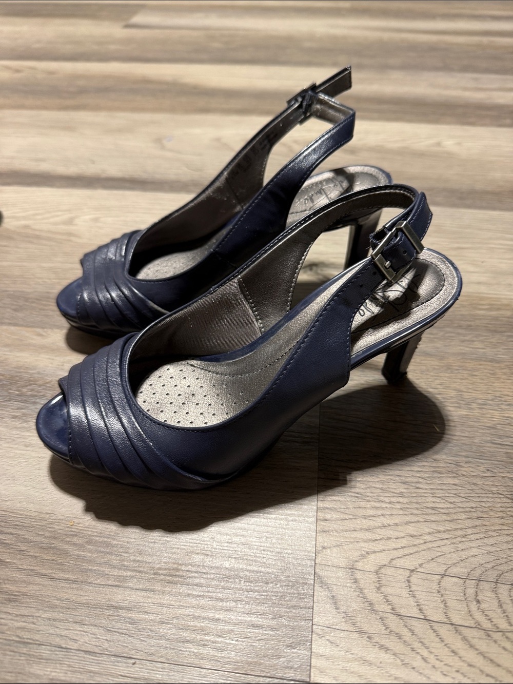 Life Stride Navy Peep-Toe Slingback Heels